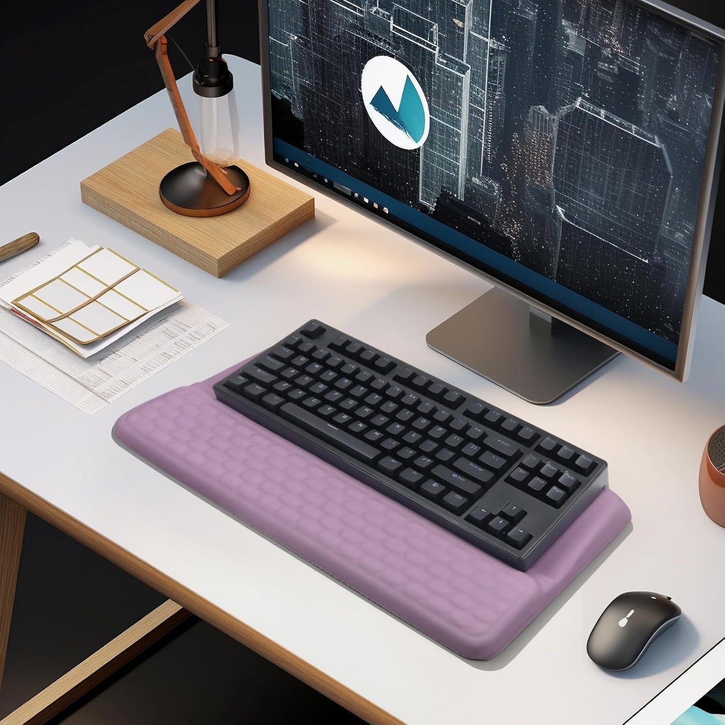 Computer Keyboard Stand Pad with Wrist Rest, Ergonomic Comfy Tilted Keyboard Stand Riser Holder Pad for Office Home (Black)