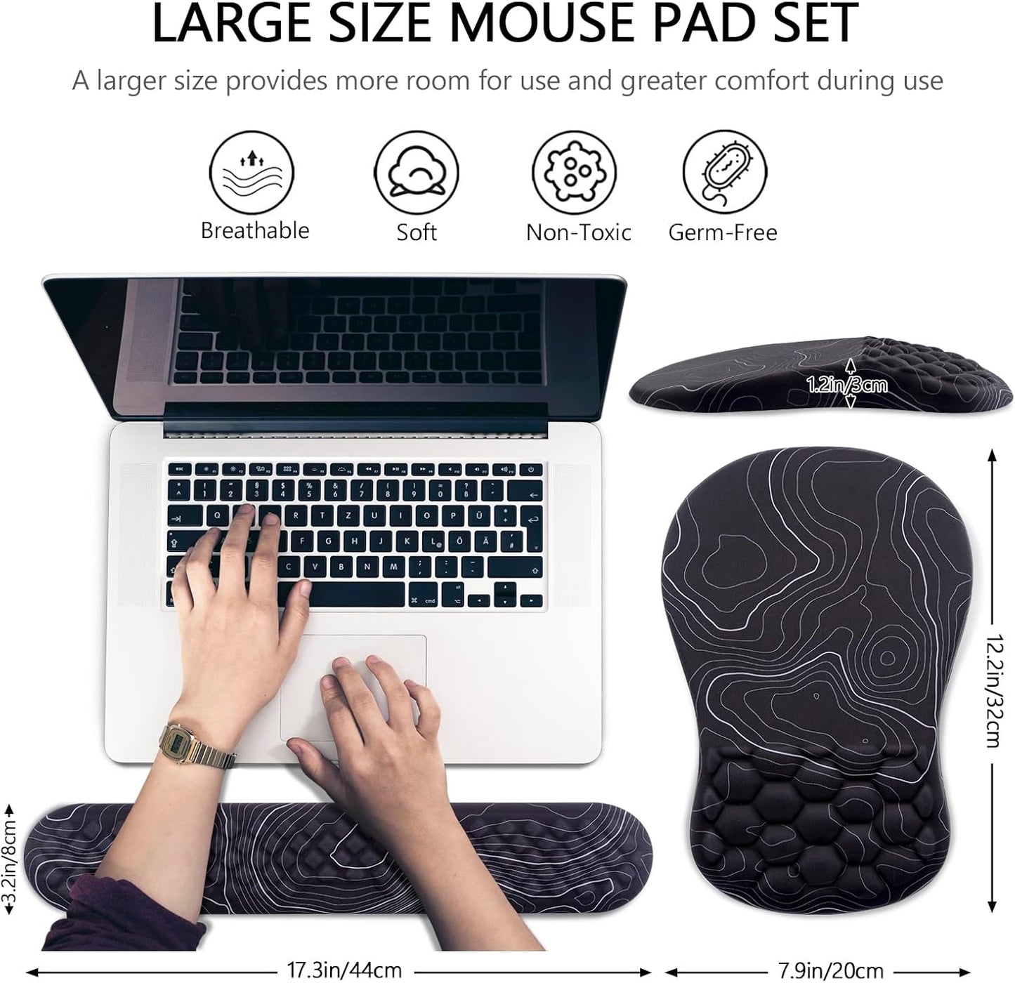 Mouse Pad Wrist Support, Laokiiy 2 in1 Keyboard Wrist Rest+ Ergonomic Mouse Pad, Non-Slip Wrist Rest for Computer Keyboard, Made Easy Typing & Relieve Wrist Pain（Banana Leaf Green）
