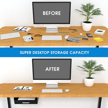 GOME Under Desk Slide out Pencil Drawer with Space Divider Design for Storing Pencil and Office Accessories, Underdesk Pull out Tray Organizer Mounted for Sit Stand Workstation