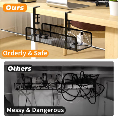 Under Desk Cable Management Tray, Wire Management Desk Cable Organizer Cable Management Box, Cord Organizer Storage for Office, Home