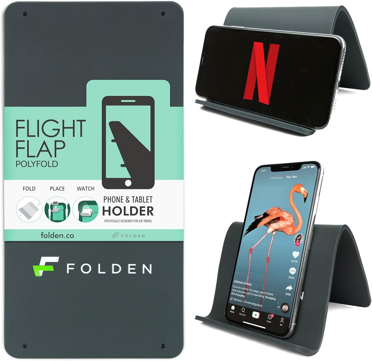 Flight Flap Airplane Phone Holder, Flexible Cell Phone Holder, Folding Cellphone Stand for Desk, Bed, Office, Treadmill - Airplane Gadgets for Long Travel Accessories - Plane Essentials (Silicone)