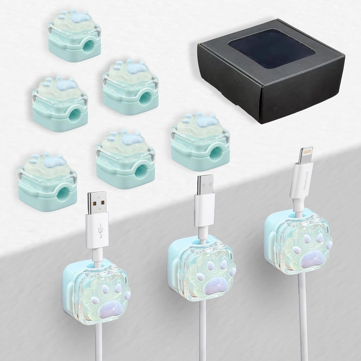 9Pack Magnetic Cable Clips for Nightstand, Adhesive Night-Glowing Cord Holder Organizer for Office Home Desk Wall Car (Star Cat Strawberry)