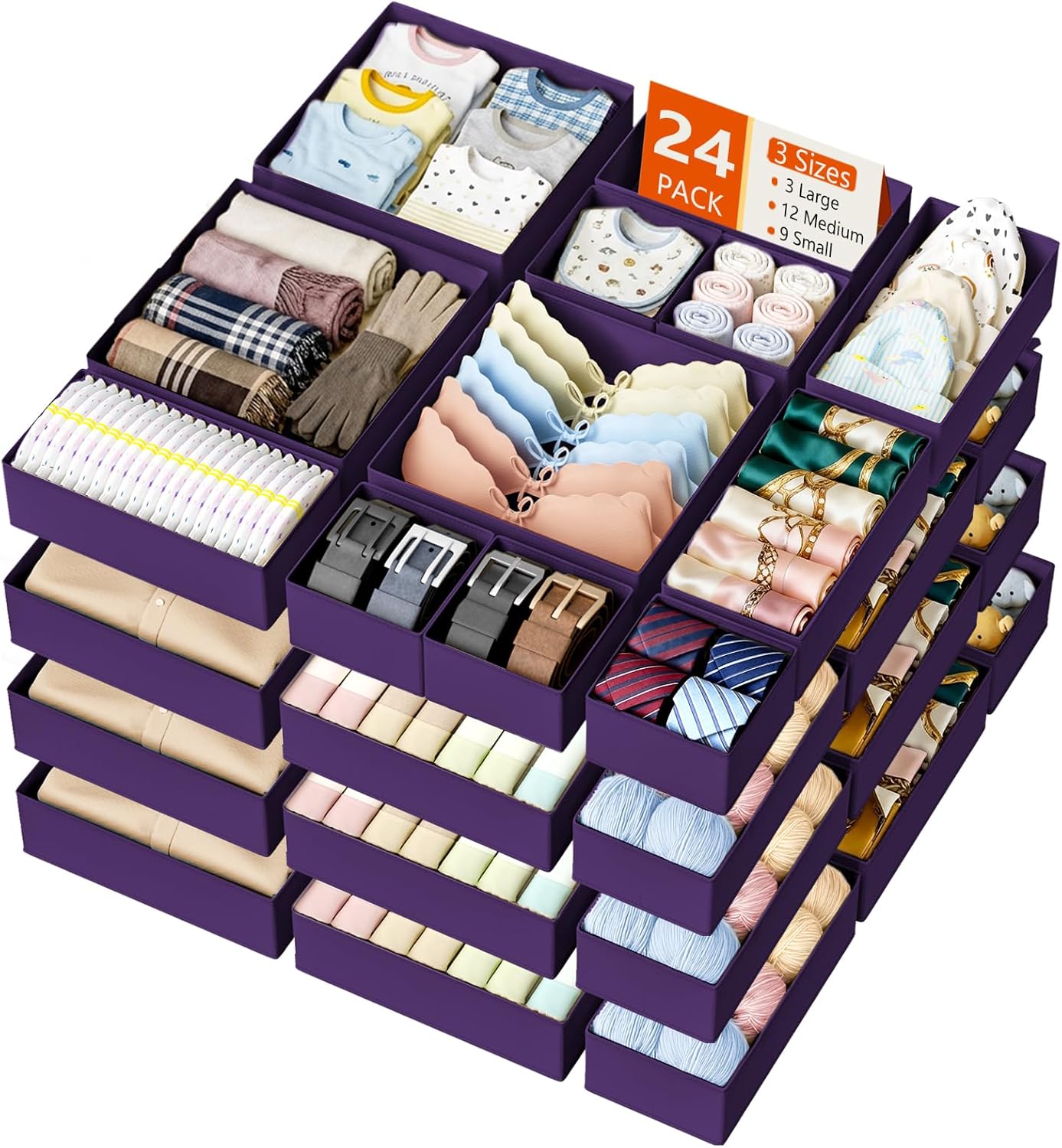 DIMJ Drawer Organizer Clothes - 20 Pack Closet Drawer Organizer Bins for Baby Clothes Storage, Fabric Dresser Organizer for Nursery Bedroom, Foldable Small Drawer Dividers for Underwear Socks