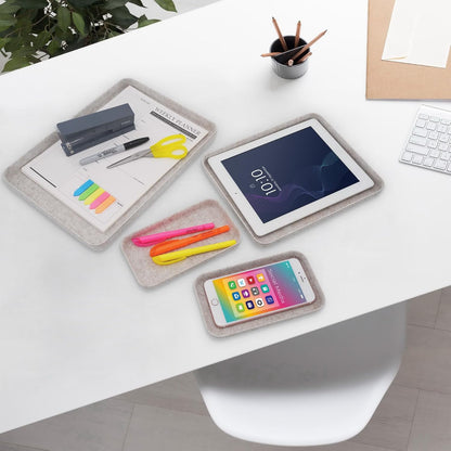 Welaxy EDC Catchall Desk Organizer felt tray stylish nightstand multi tray Entryway Bedside Caddy for Keys Phone Wallet Watch Glasses Pens Office Accessory minimalist living 4-piece (Glacier Gray)