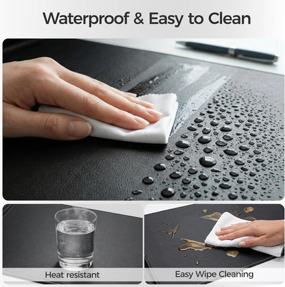 Desk Mat – Double-Sided Vegan Leather & Felt | Built-In Magnetic Cable Organizer & File Storage | Premium Workspace Pad for Office, Gaming & Creative Professionals-（Green）