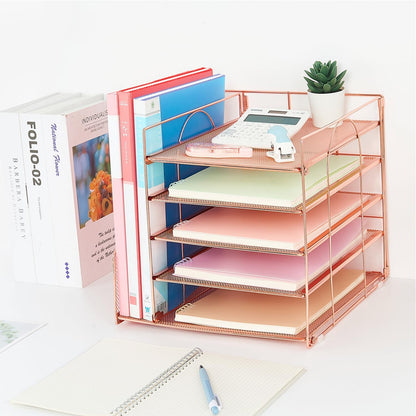 LEKETREE Desk Organizers and Accessories, 5-Tier Paper Letter Tray Organizer with File Holder, Desktop Organizer for Office Supplies (Black)