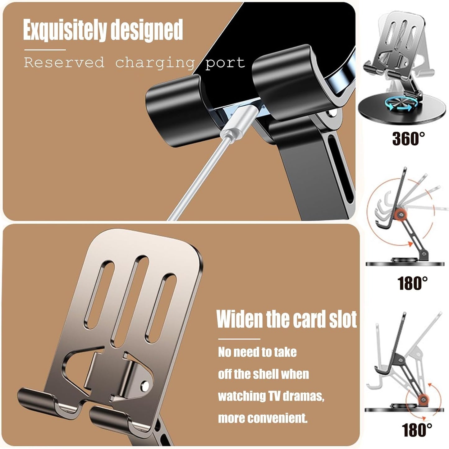 Cell Phone Stand for Desk - [360° Rotation] Sturdy Adjustable Desktop Phone Holder, Foldable Mobile Stand, Office Desk Accessories Gifts for All Phone Stands