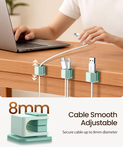 6 Pack Magnetic Cable Clips, Glow in The Dark Cable Holders, GolbinBox Cord Organizer with Shockproof Silicone, Fits up to 8mm Adhesive Cord Clips for Desk, Wall, Nightstand, Car, Home, Office, Blue