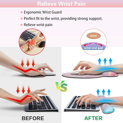 Mouse Pad with Wrist Rest Set, Qomolama 3-in-1 Wrist Support Mouse Pad Set, Floral Gaming Mousepad with Anti-Skid Base,Ergonomic Mouse Pad,Memory Foam Keyboard Gel Wrists Rest