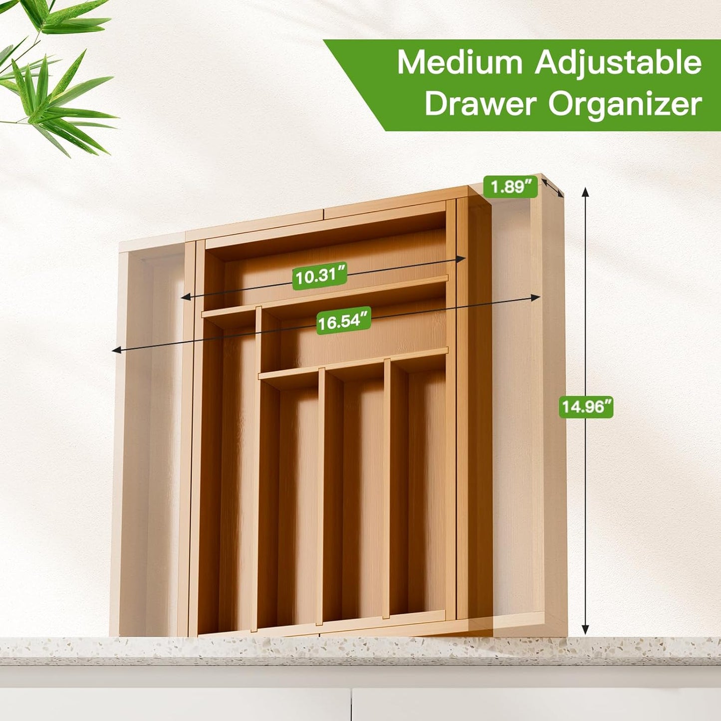 Pipishell Bamboo Expandable Silverware Drawer Organizer, Adjustable Kitchen Utensil Tray for Forks, Spoons and Knives, Wood Storage Cutlery Holder for Bedroom and Living Room