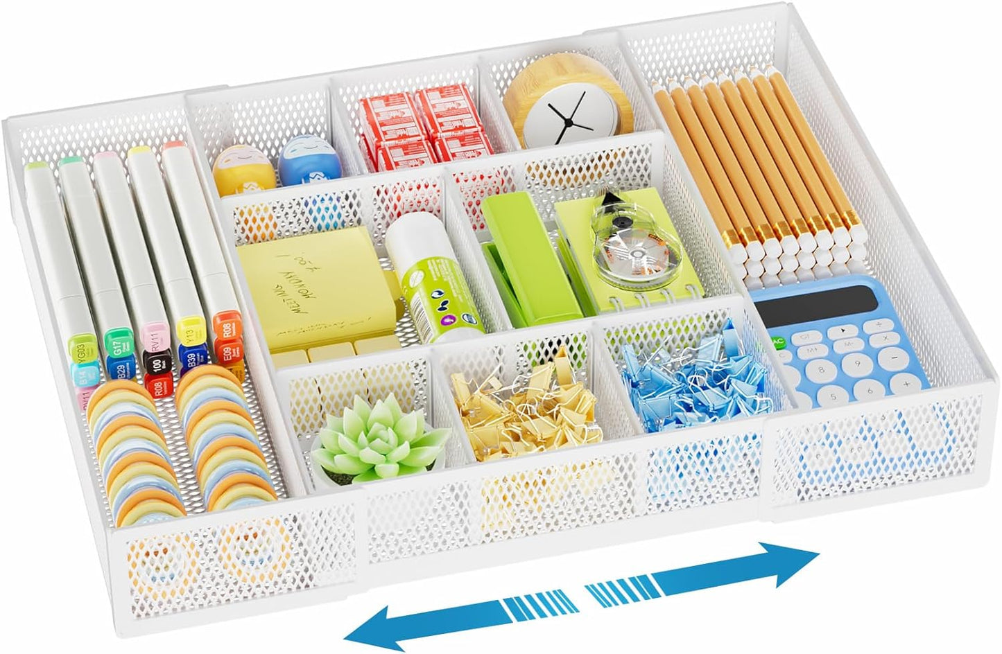 Marbrasse Expandable Desk Drawer Organizer, Mesh Drawer Organizer Tray with 10 Adjustable Compartments, Desk Organizers and Accessories, 5 Dividers Drawer for Office Supplies, Makeup & Vanity (Black)