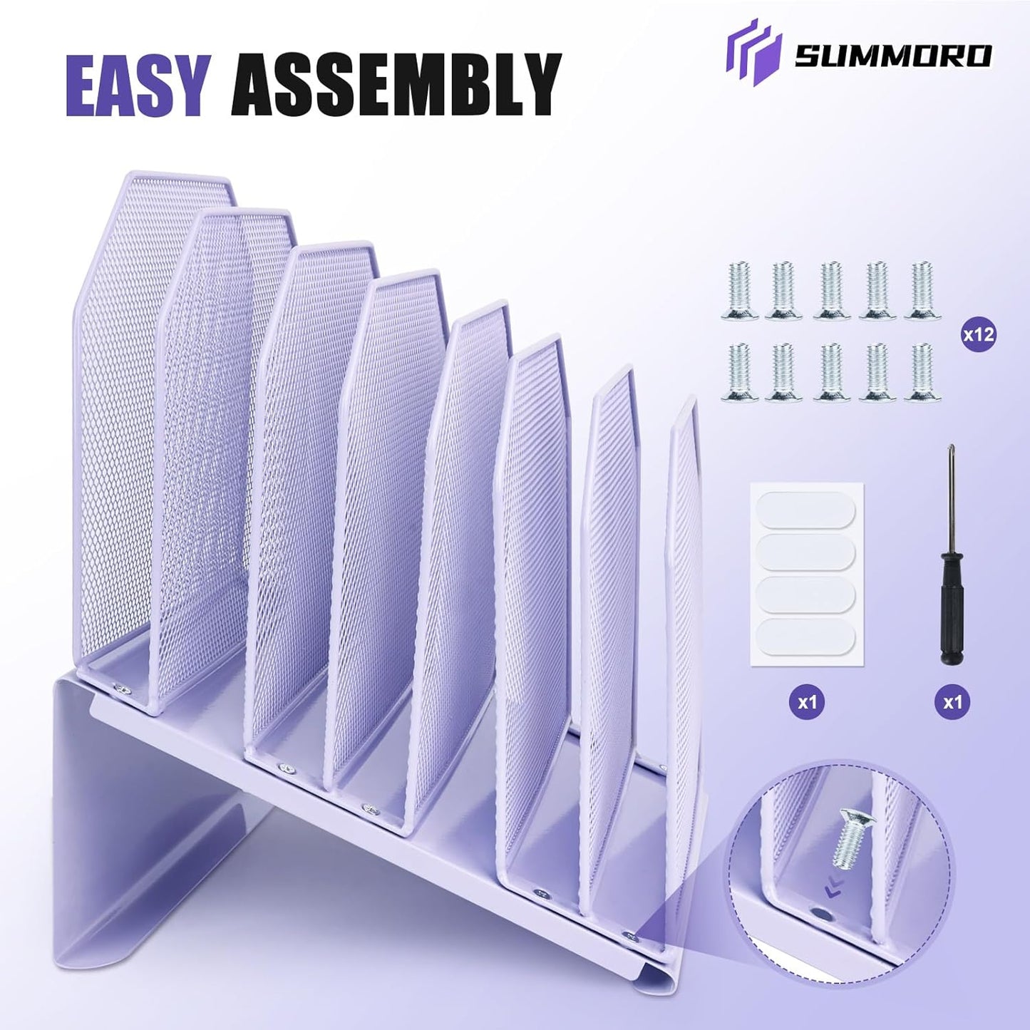 SUMMORO Inclined File Organizer for Desk, 7-Section Vertical File Folder Holder Office Desk Organizer Metal Rack File Wire Mesh Desktop Document Sorter for Office School Classroom Home (Black)