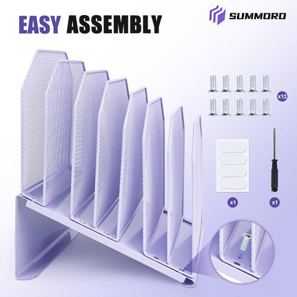 SUMMORO Inclined File Organizer for Desk, 7-Section Vertical File Folder Holder Office Desk Organizer Metal Rack File Wire Mesh Desktop Document Sorter for Office School Classroom Home (Black)