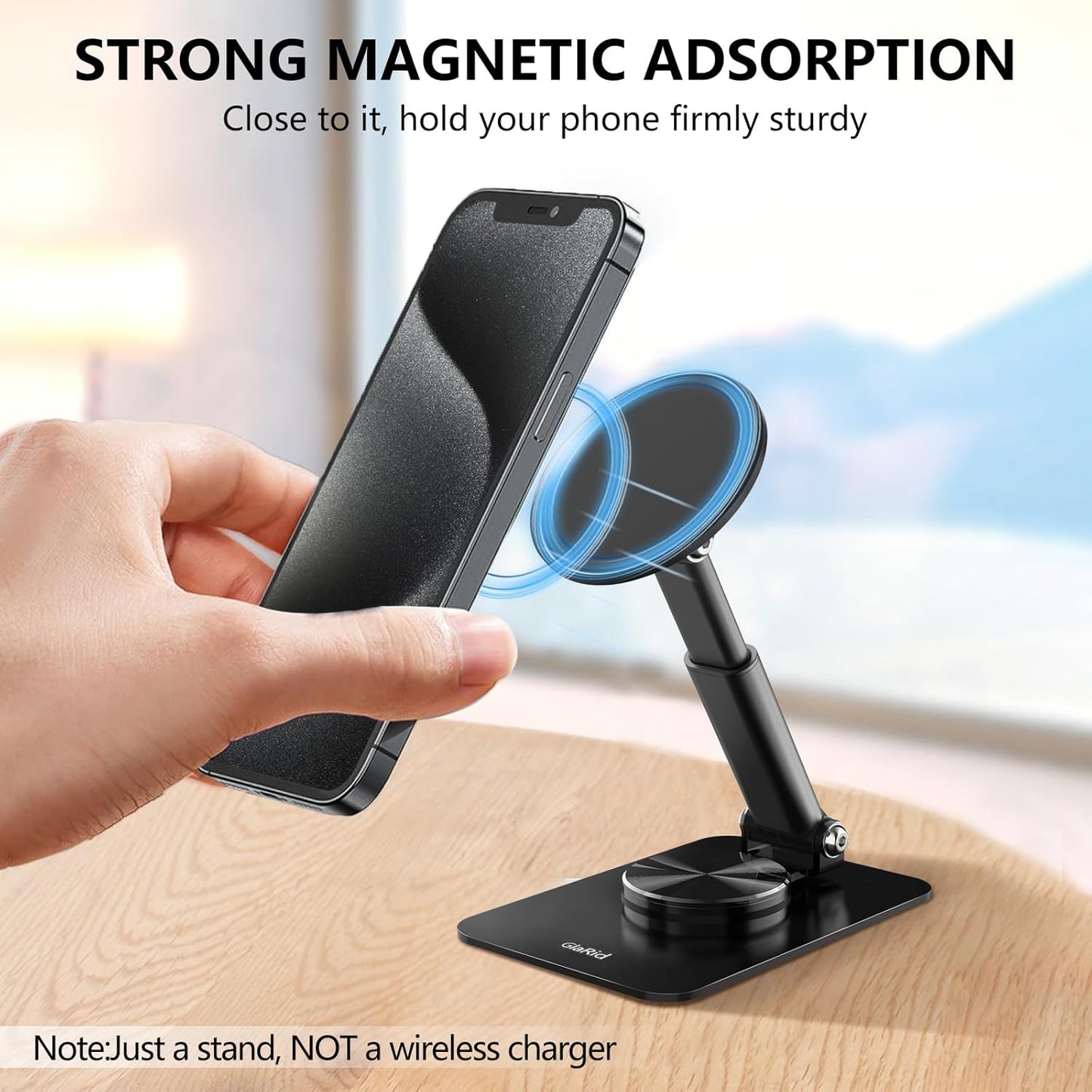 Magnetic Phone Stand Compatible with MagSafe for iphone16, Phone Stand for Desk with 360°Rotation Base, Adjustable Height to 6.1 inch, Compatible for MagSafe Case and iPhone 16/15/14/13/12