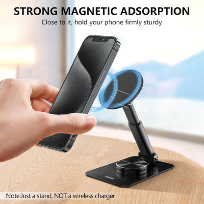 Magnetic Phone Stand Compatible with MagSafe for iphone16, Phone Stand for Desk with 360°Rotation Base, Adjustable Height to 6.1 inch, Compatible for MagSafe Case and iPhone 16/15/14/13/12