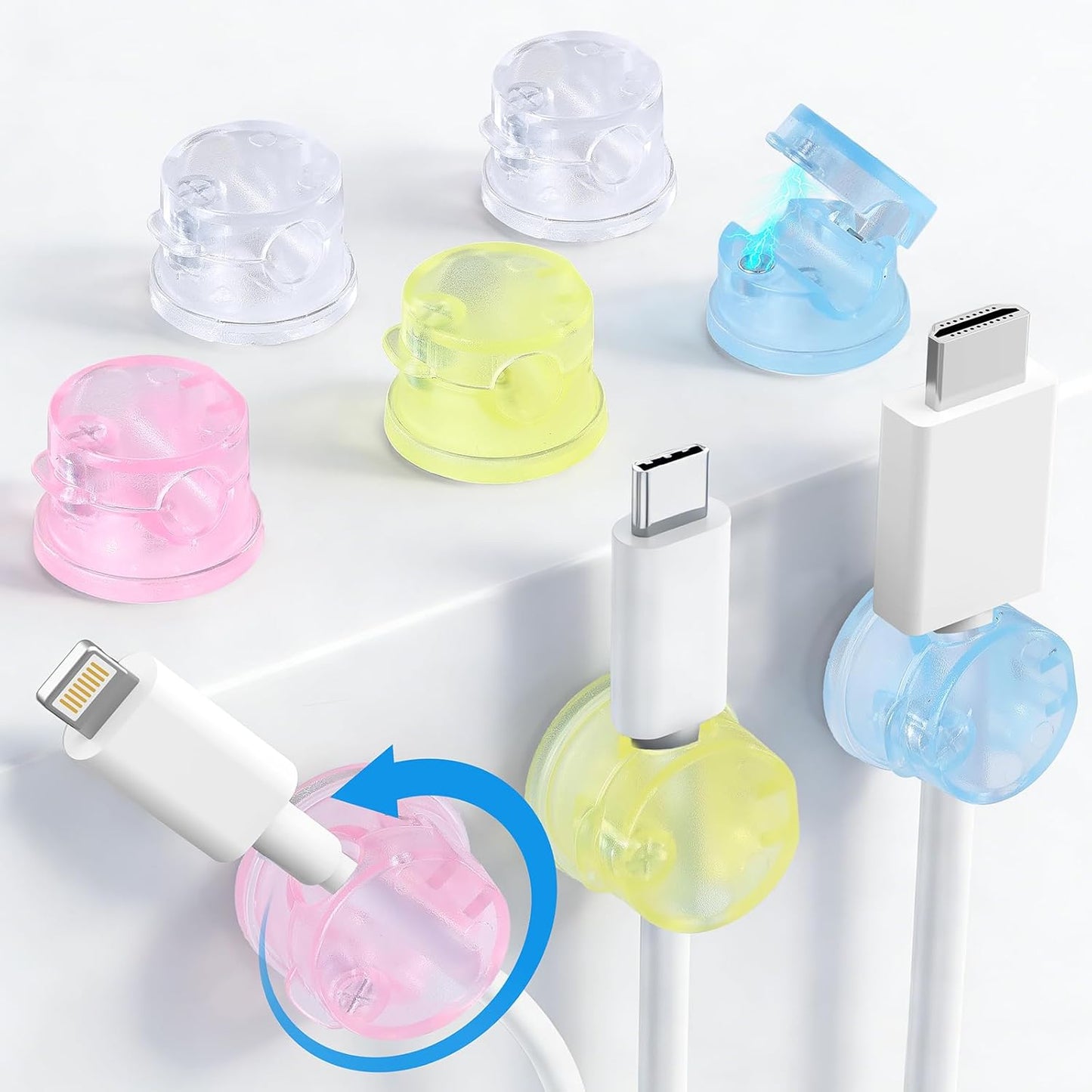 AGPTEK 8 Pack Magnetic Cable Clips, Upgraded 360° Rotatable Cord Holder Clips for Nightstand, Desk Cord Organizer Adhesive Wire Management Home Office Phone Charging Cords USB Cable Keeper (Clear)