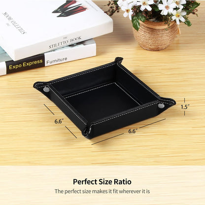 YAPISHI Key Dish Bowl for Men, Entryway Catchall Holder Bedside Table Valet Tray for Pocket Stuff, PU Leather Nightstand Organizer for Dice/Coins/Wallet/Watch/Rings/Sunglasses, Dresser/Coffee Table