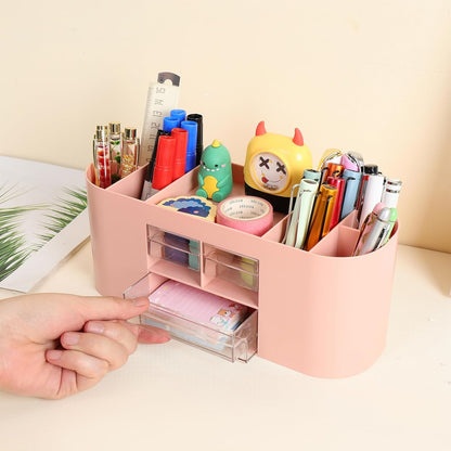 INSTOME Pencil Pen Holder for Desk with 3 Drawers - All-In-One Desk Organizer - Perfect Desk Accessories for Office Use - Stylish & Convenient Desk Organizers and Accessories (Beige)