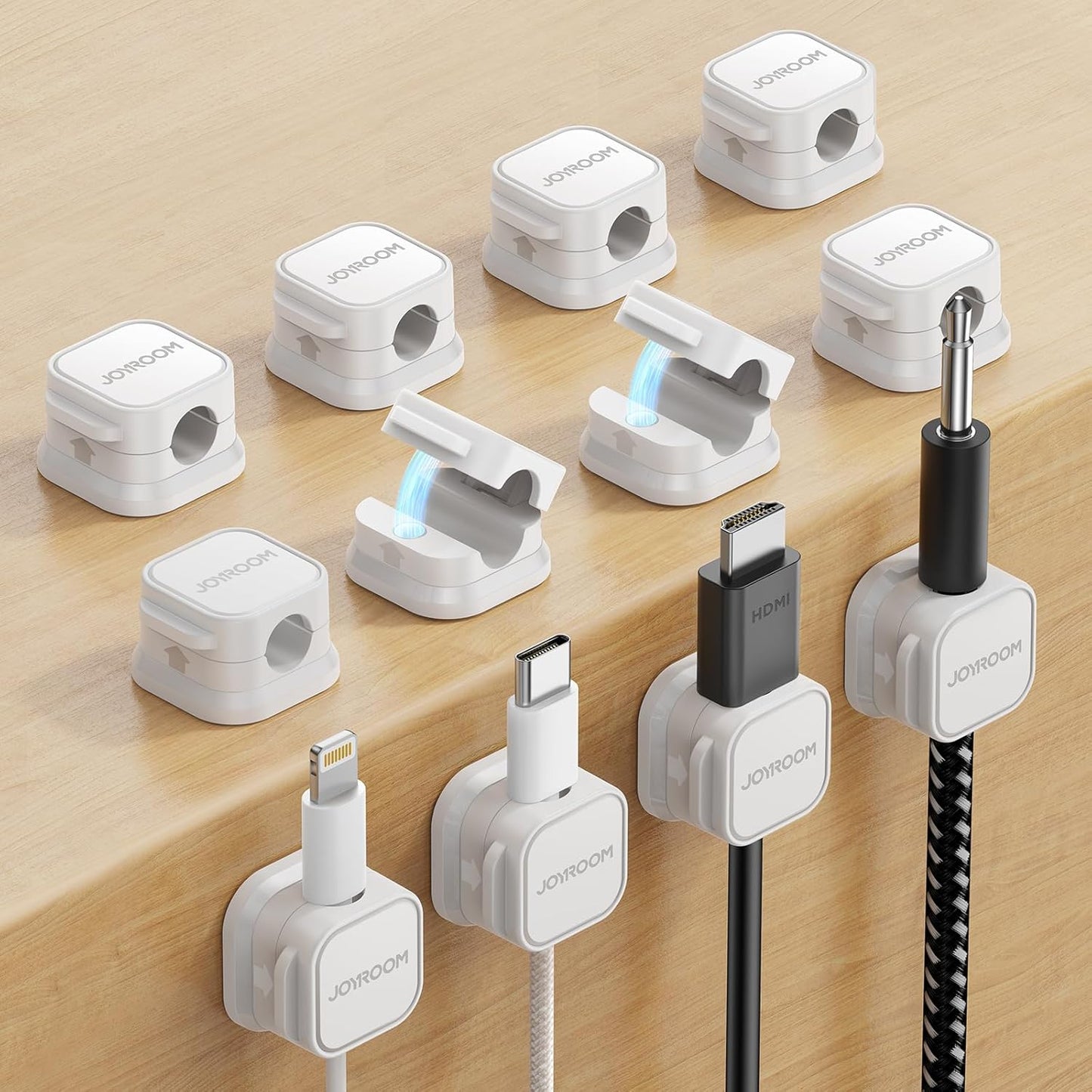 9 Pack Magnetic Cable Clips [Cable Smooth Adjustable] Cord Holder, Under Desk Cable Management, JOYROOM Adhesive Wire Holder Keeper Organizer for Home Office Desk Phone Car Wall Desktop Nightstand