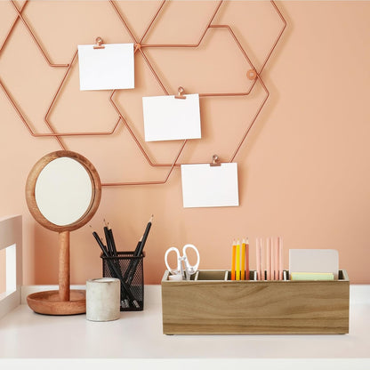 Jetec Wooden Pencil Holder 5 Compartments for Desk Adjustable Pen Holder Wood Office Desk Organizers and Accessories Makeup Brush Organizer for Pen, Home, Office and Art Supplies (White)