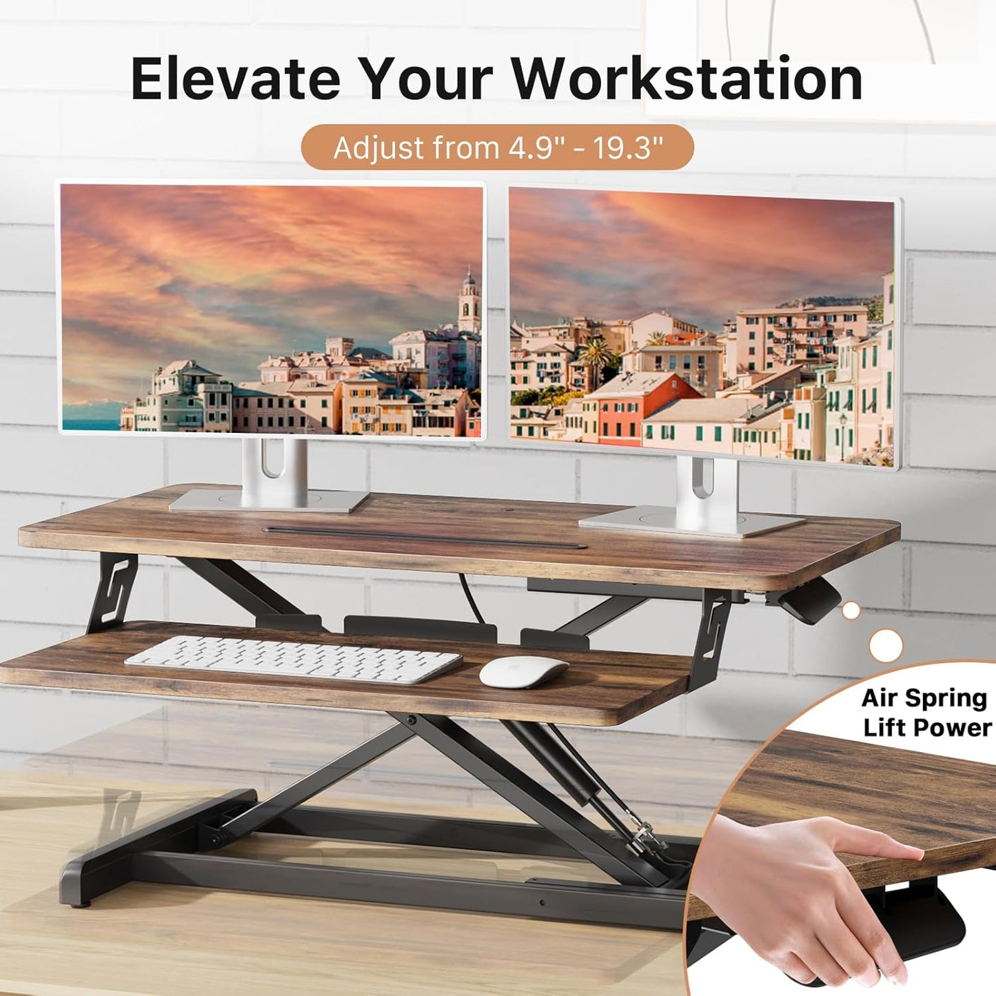 JOY worker Standing Desk Converter, 32" Wide Height Adjustable Sit Stand Up Desk Riser with Keyboard Tray, Desktop Workstation Riser for Home Office Computer Laptop, Particle Board, White
