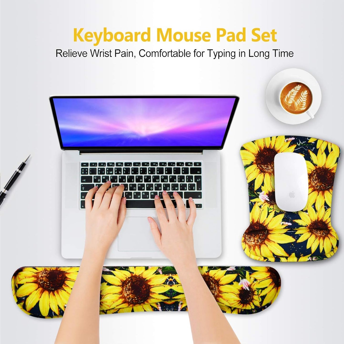 Keyboard Wrist Rest Pad Ergonomic Mouse Pad Set, ToLuLu Gel Mouse Pad Wrist Support for Computer Laptop, Mousepad Keyboard Wrist Support with Memory Foam for Easy Typing Pain Relief, Van Gogh Painting