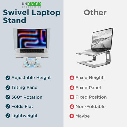 Uncaged Ergonomics Swivel Laptop Stand for Desk, Adjustable Computer iPad Stand for Desk w/ 360 Rotation, Portable Laptop Holder for Home Office Ergonomic Supplies (Black)