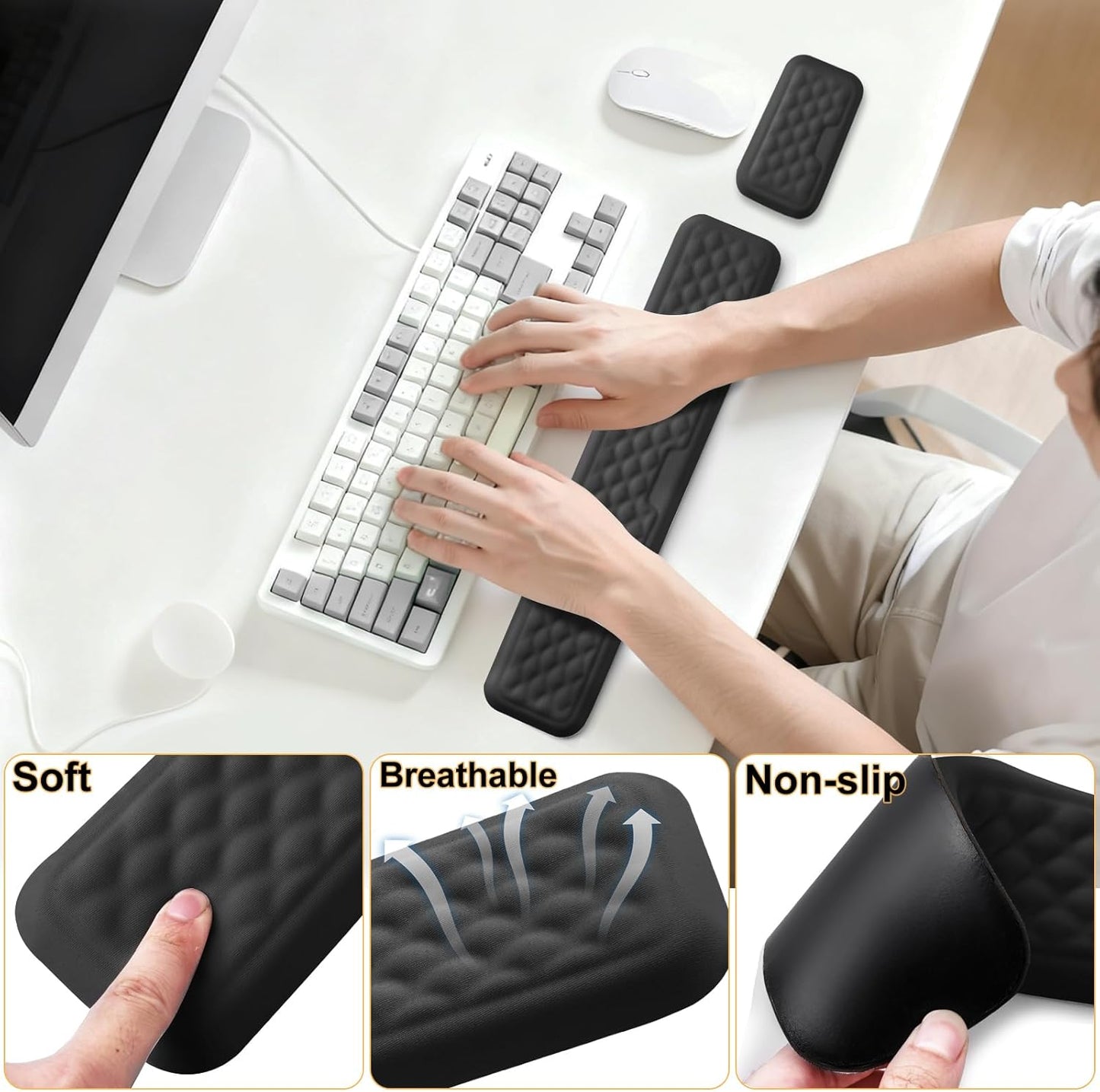 Keyboard Wrist Rest Mouse Wrist Support, Memory Foam Wrist Rest Pad for Computer Laptop, Ergonomic Wrist Cushion Support for Typing Pain Relief, Gaming Home Office, Pink