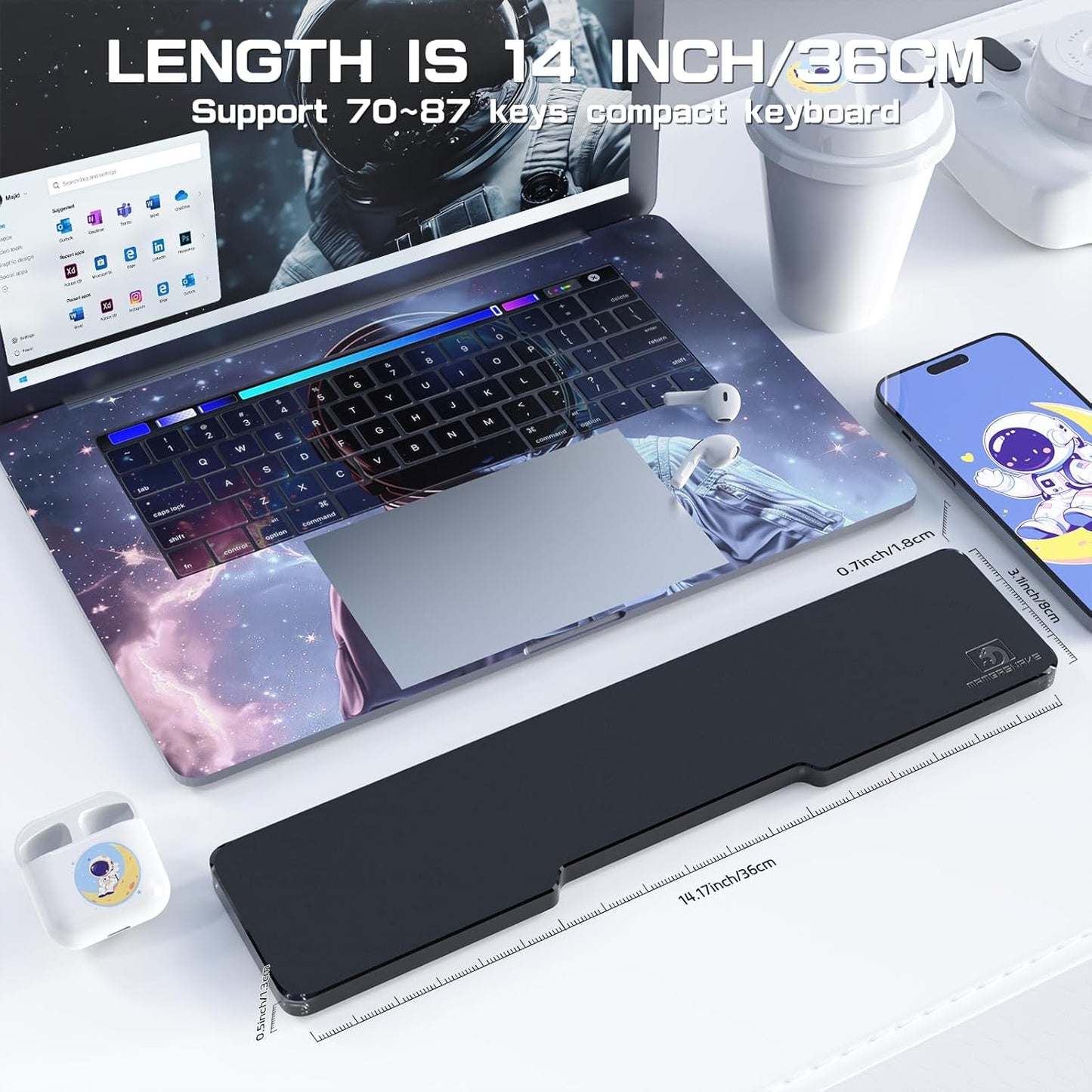 SELORSS Acrylic Keyboard Wrist Rest 98-Key Mechanical Keyboards Ergonomic Palm Rest for Computer Keyboard,Anti-Slip Base,Wrist Pad for Laptop,Office & Home-Easy Typing