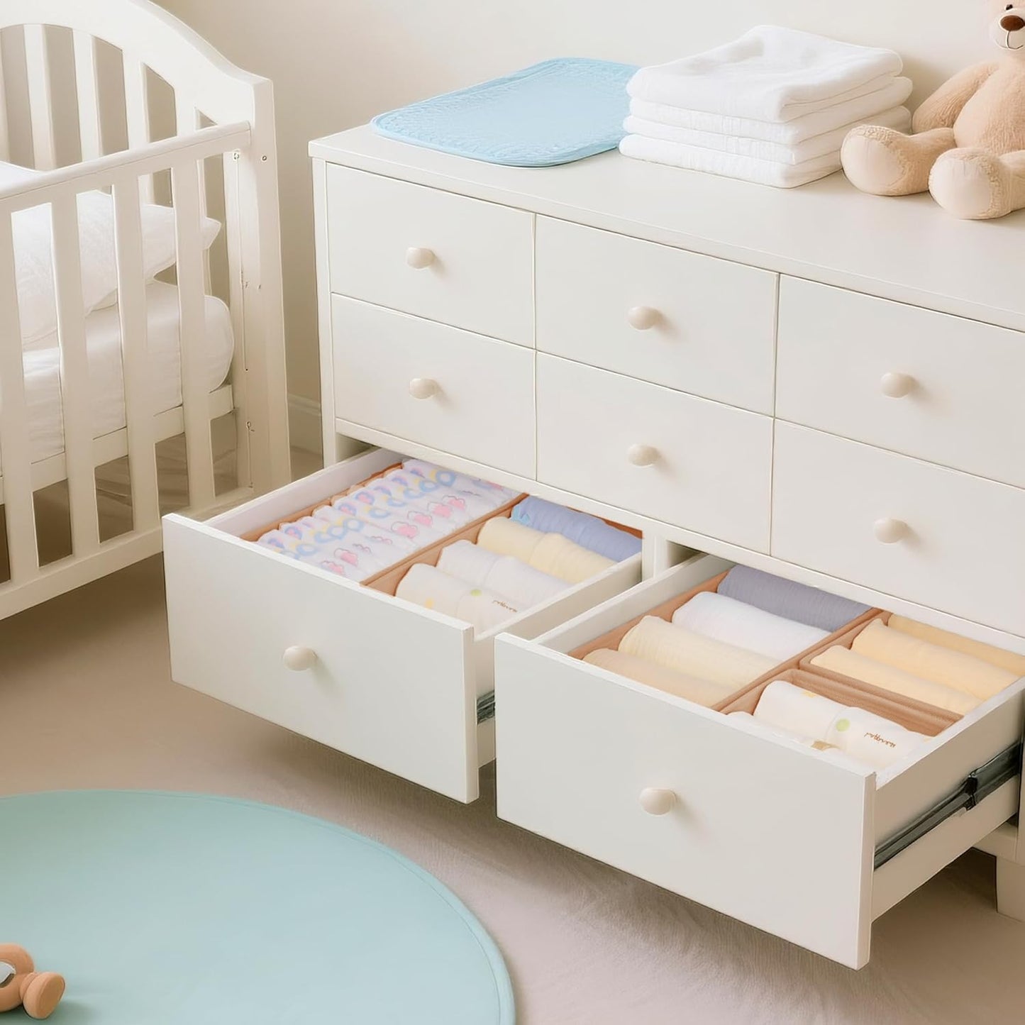 Criusia Drawer Organizer Clothes, 10 Pack Dresser Organizer for Baby Clothes, Underwear, Sock- Foldable Closet Organization and Storage Dividers Bins for Nursery, Bedroom (Beige)