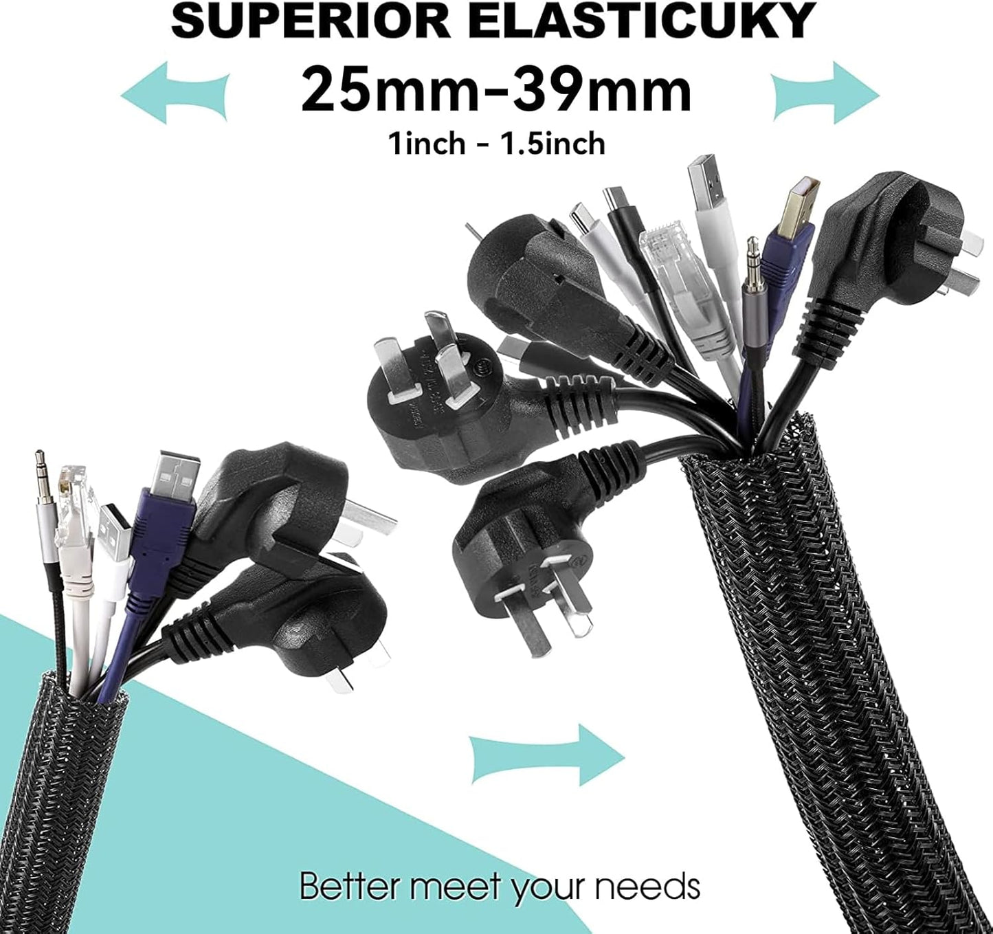 AGPTEK White Cable Sleeve, 2 Pack 5ft - 1.2 Inch Cable Management, Desk Cord Cover Organizer Wire Hider for Computer TV Wire Loom Tubing, Pet Proof Cord Protector from Cat Dog Chewing, White