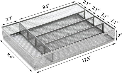 JANE EYRE Utensil Drawer Organizer, Cutlery Tray Silverware Flatware Storage Divider for Kitchen, Mesh Wire with Non-slip Foam Feet, 5 Component, Black