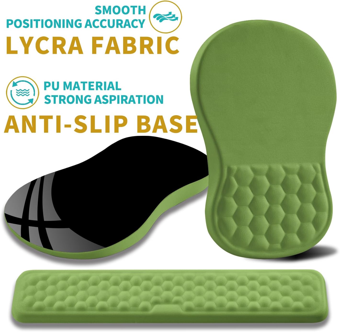 Hokafenle 2 in 1 Ergonomic Mouse Pad Wrist Support & Wrist Rest for Computer Keyboard Set, with Relieve Carpal Tunnel Pain Massage Bulge and Full Memory Gel Design (2In1 Set, Light Green)
