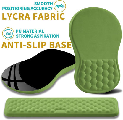 Hokafenle 2 in 1 Ergonomic Mouse Pad Wrist Support & Wrist Rest for Computer Keyboard Set, with Relieve Carpal Tunnel Pain Massage Bulge and Full Memory Gel Design (2In1 Set, Light Green)