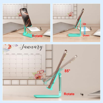 Cell Phone Stand,Adjustable Angle Height Phone Stand for Desk,Fully Foldable/Portable Phone Holder with Silicon Pad for iPhone 16/15/14/13/12/Smartphones,All Mobile Phones (Green)