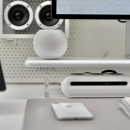 Bamboo Monitor Stand Riser with Acrylic Legs for Desk, 31.5 Inches Desktop Shelf Supports for PC Computer Monitor, Laptops, Printer, Speakers (White)