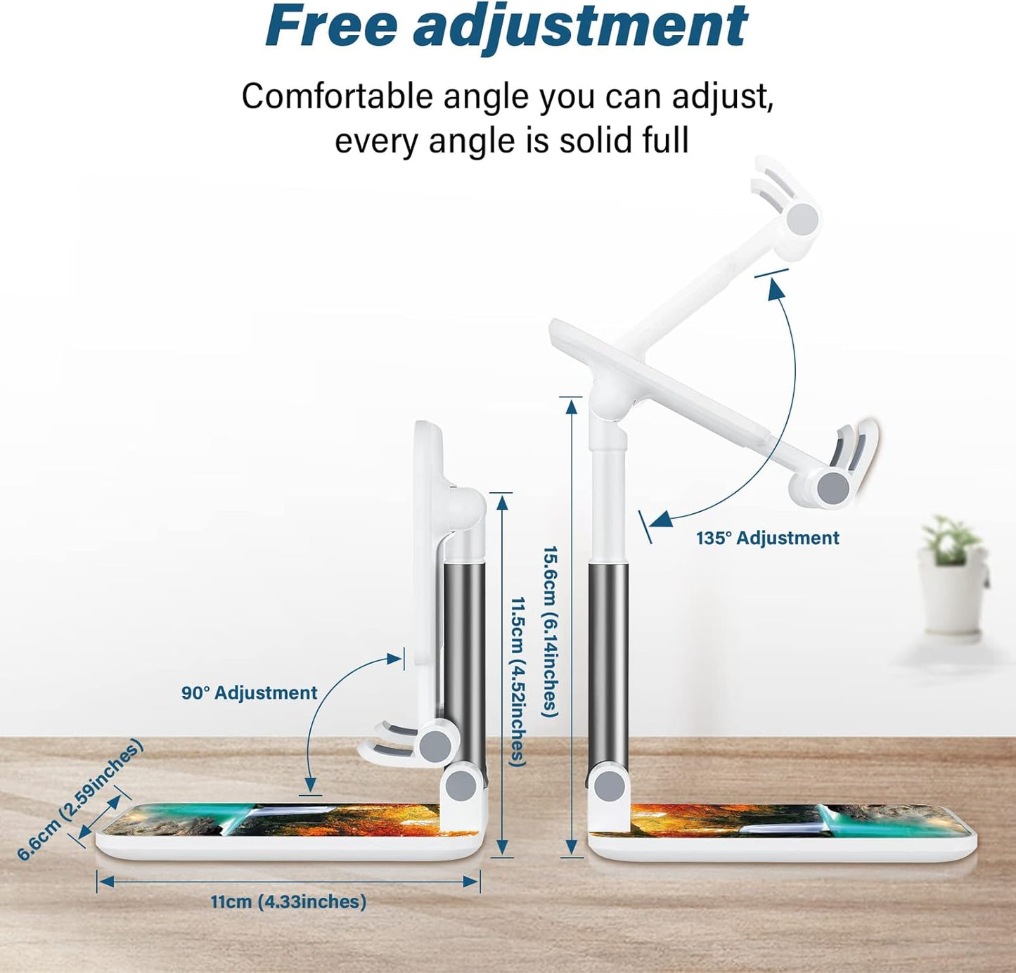 Desk Cell Phone Stand - Adjustable Angle-iPad Holder, Universal Compatible Phone Holder for Desk