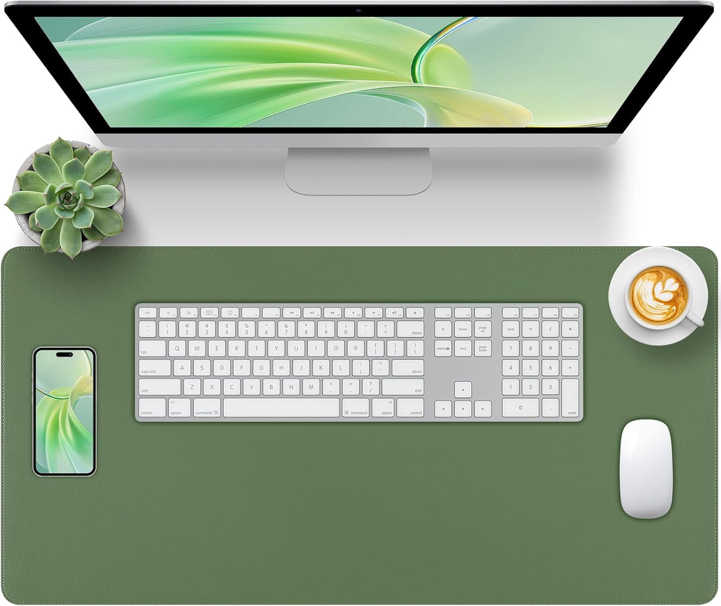 Green Desk Pad and Keyboard Wrist Rest, 3in1 Mousepad + Keyboard Wrist Rest+Mouse Wrist Rest for Home Office Table Computer Cover. (31.5×15.7,Green)