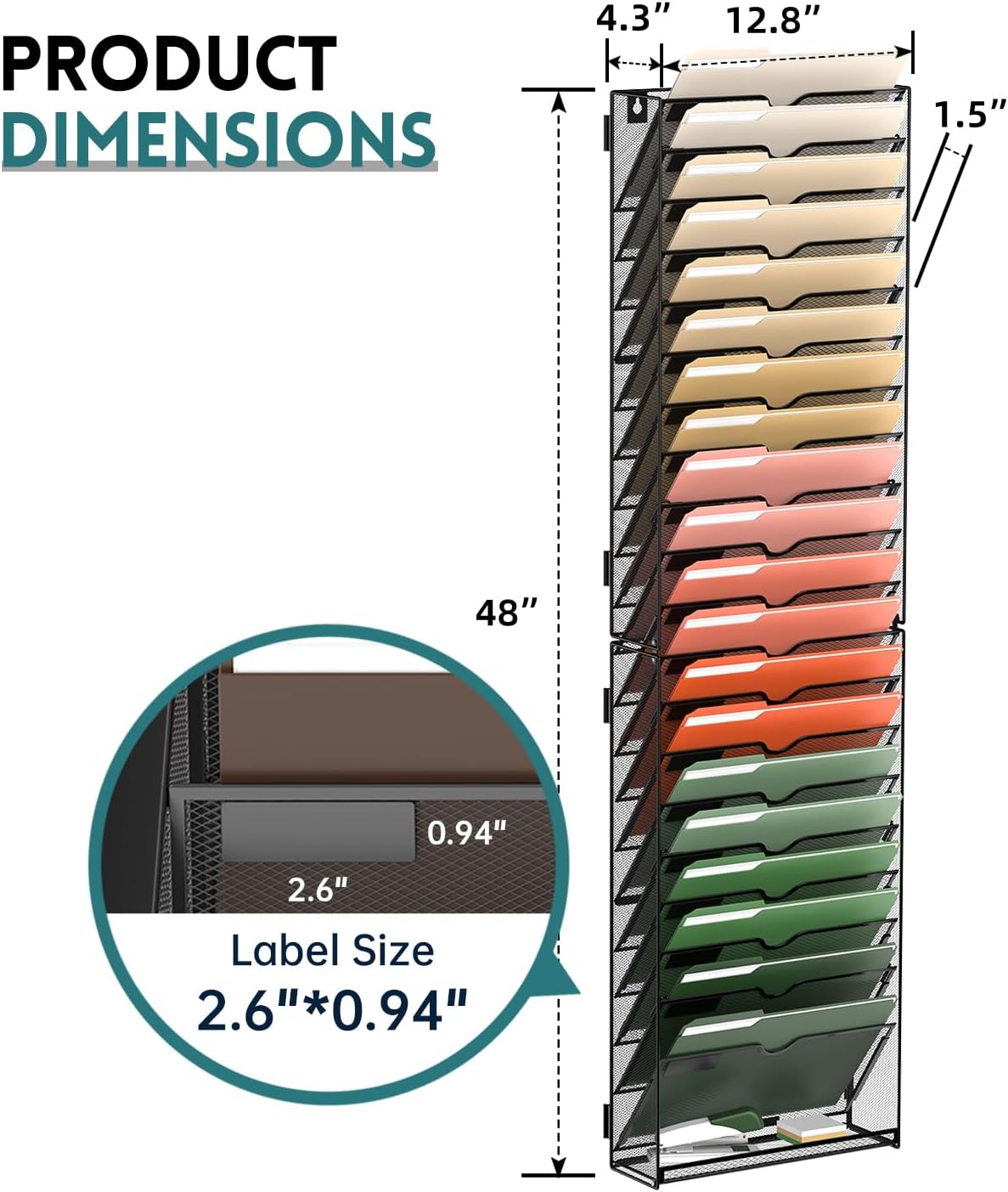 SUPEASY 5 Tier Wall File Organizer, Hanging Wall Mounted Mail Organizer with Label Slots, Metal Mesh File Holder Magazine Rack for Office, Home, School or Classroom, Black