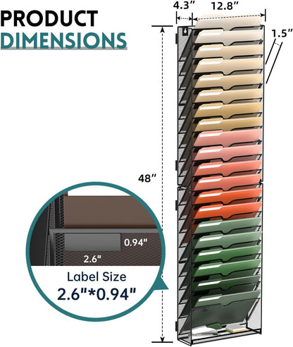 SUPEASY 5 Tier Wall File Organizer, Hanging Wall Mounted Mail Organizer with Label Slots, Metal Mesh File Holder Magazine Rack for Office, Home, School or Classroom, Black