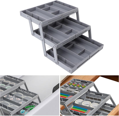 Sanpyl Drawer Organizer, Multi Layer Drawer Foldable Storage Box for Dresser Bathroom Kitchen Office, Expandable Folding Jewelry Organizer Tray (2 Layers)