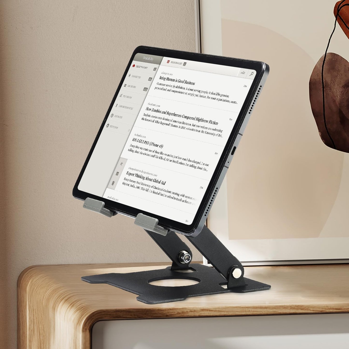 KABCON Quality Tablet Stand,Adjustable Foldable Eye-Level Aluminum Solid Up to 15-in Tablets Holder for Microsoft Surface Series Tablets,iPad Series,Samsung Galaxy Tabs,Amazon Kindle Fire,Etc.Silver