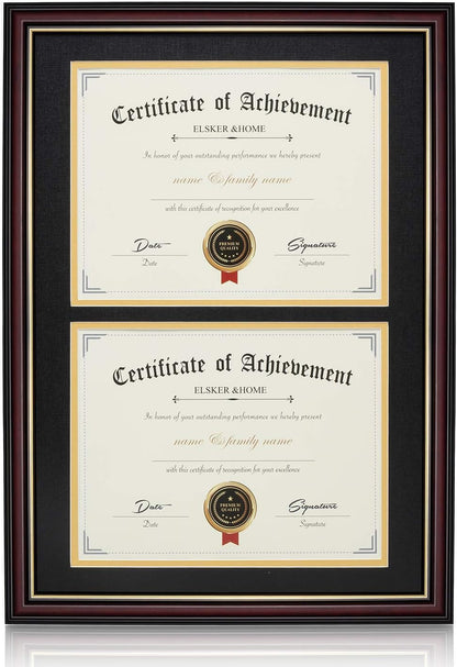 ELSKER&HOME Diploma Frame - Wide Solid Wood Frame - Black Velvet Golden Rim Mat - Semi-Tempered Glass - Includes Hanging Hardware and Desktop Easel(ONLY Display 11×14 Document/Certificate)