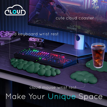 Cloud Wrist Rest for Computer Keyboard Arm Wrist Rest with Non-Slip Base Extended Wrist Rest Ergonomic Memory Foam for Keyboard and Mouse Typing Pain Relief, Office, Gaming, Computer