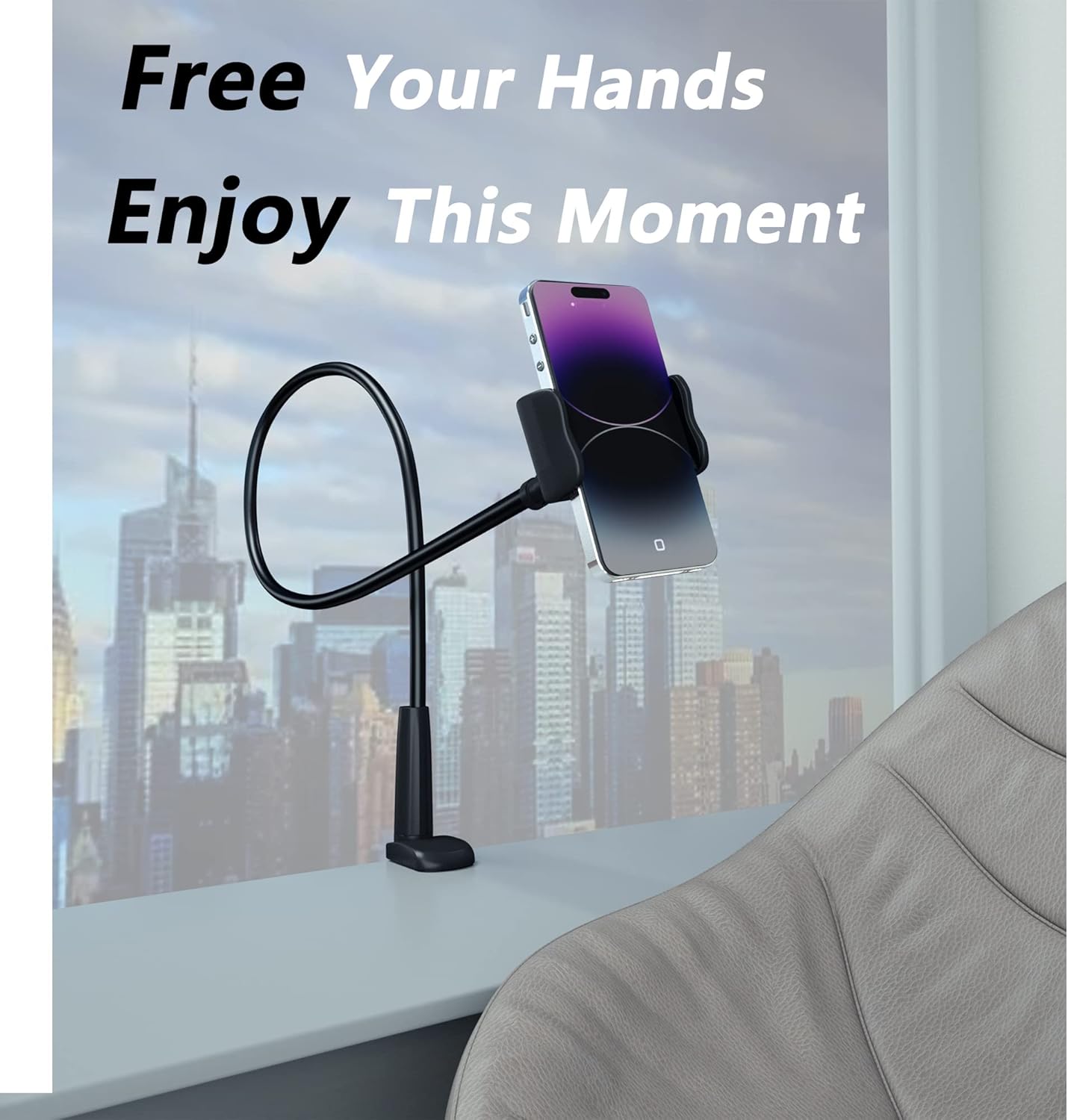 MAGIPEA Phone Holder for Bed, Gooseneck Phone Holder for Desk, Cell Phone Mount with Flexible Long Arm, Compatible with iPhone 17/16 Pro Max, 15, 14, and Other 3.5–7" Devices