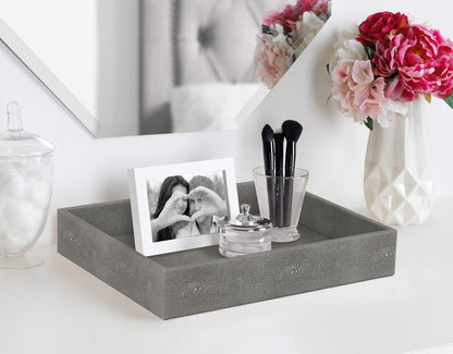 HofferRuffer Faux Leather Vanity Tray, Elegant Desktop Storage Organizer, Decorative Catchall for Perfume, Bathroom Valet, Nightstand or Dresser, Black, 10.2 x 8.4 x 1.8 Inches