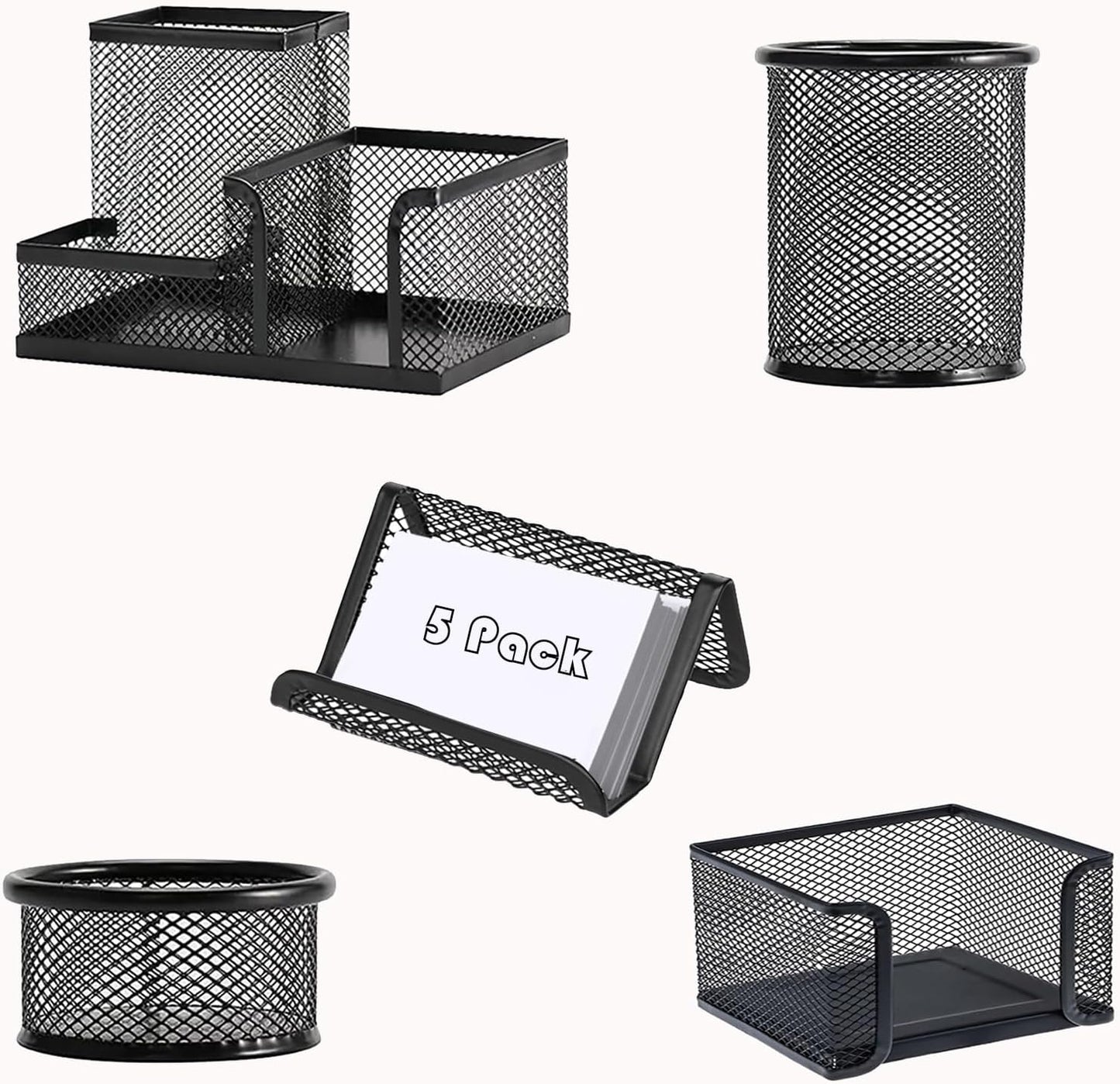 Pen Holder for Desk, Desk Organizers Set-3 Compartments Mesh Pencil Holder with Pencil Pen Cup and Paper Clip holder, Desk Accessories for Marker Craft, Ideal Office School Supplies(3 pack, Black)