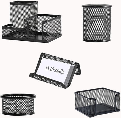 Pen Holder for Desk, Desk Organizers Set-3 Compartments Mesh Pencil Holder with Pencil Pen Cup and Paper Clip holder, Desk Accessories for Marker Craft, Ideal Office School Supplies(3 pack, Black)