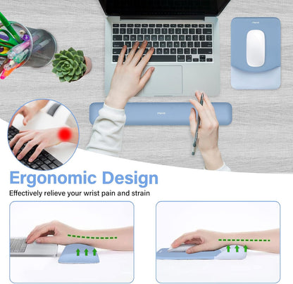 MOSISO Wrist Rest Support for Mouse Pad&Keyboard Set, Rectangular Ergonomic Mousepad Non-Slip Base Home/Office Pain Relief&Easy Typing Pad with Neoprene Cloth&Raised Silicone Lining, Green