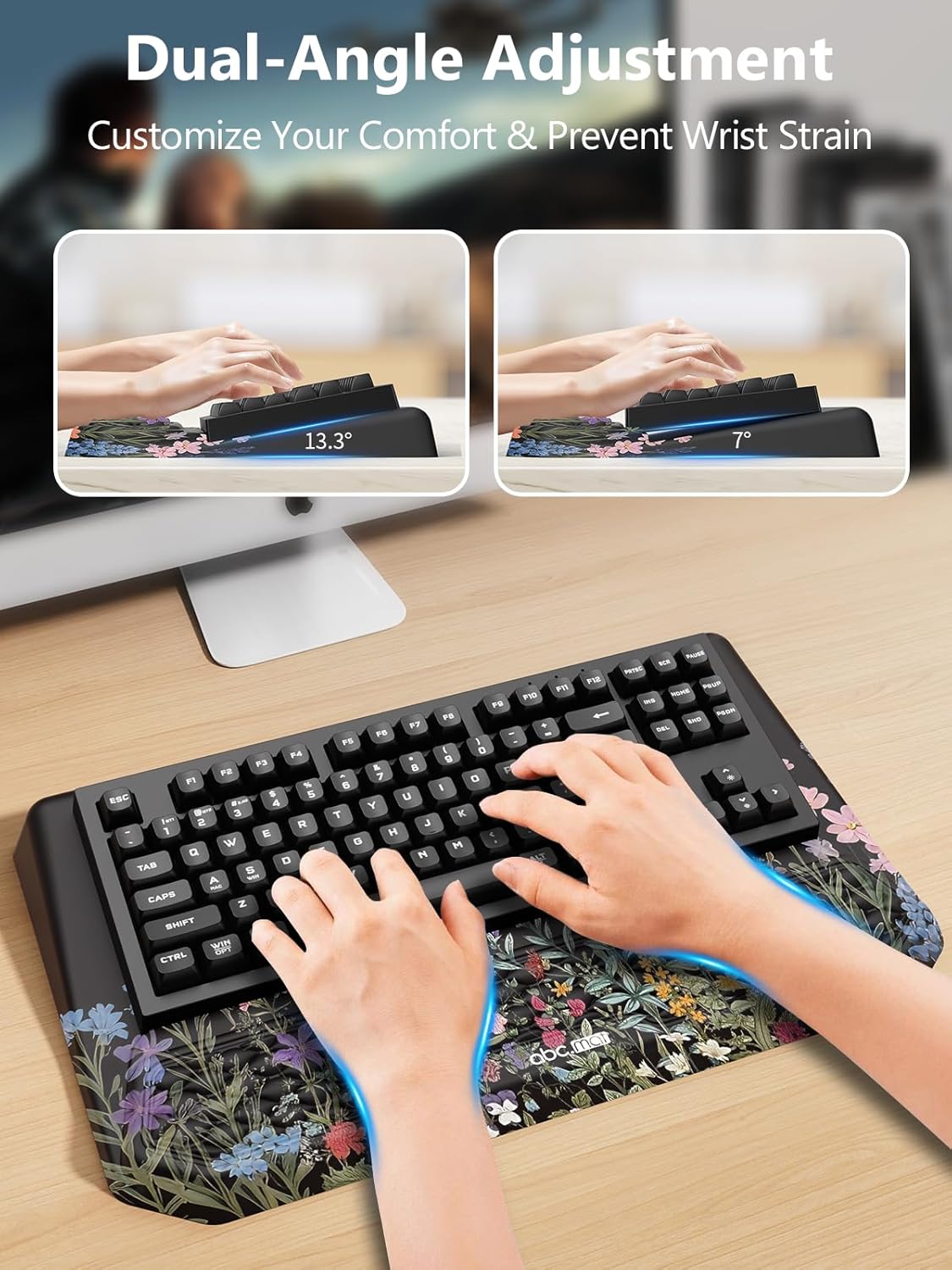 2-in-1 Ergonomic Keyboard Stand with Wrist Rest, Comfy Keyboard Riser Holder with Massage Design, Black